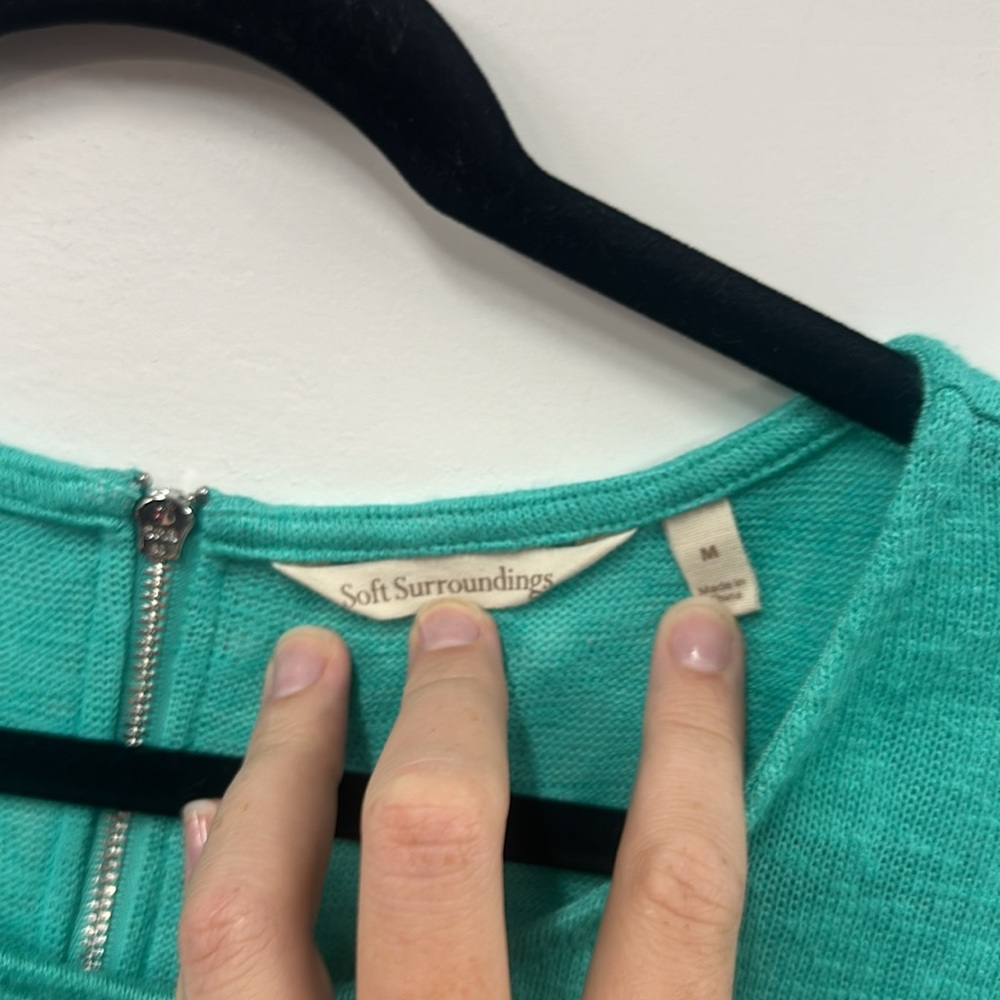 Soft surroundings teal knit zip back sweater M - Picture 2 of 6